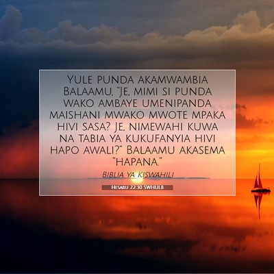 Picture 07 - Hesabu 22:30 SWHULB - Yule punda akamwambia Balaamu, “Je, mimi si - Bible Verse Picture
