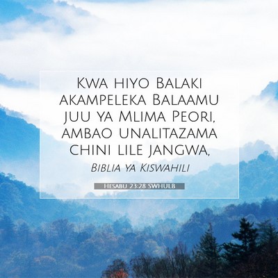 Picture 07 - Hesabu 23:28 SWHULB - Kwa hiyo Balaki akampeleka Balaamu juu ya Mlima - Bible Verse Picture