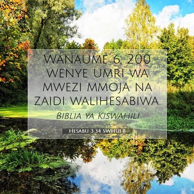 Picture 07 - Hesabu 3:34 SWHULB - Wanaume 6, 200 wenye umri wa mwezi mmoja na zaidi - Bible Verse Picture