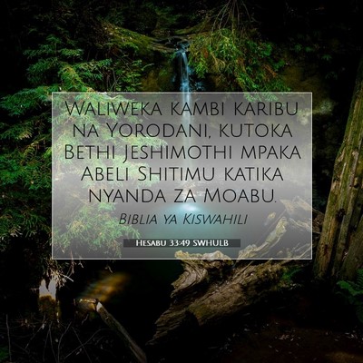 Picture 07 - Hesabu 33:49 SWHULB - Waliweka kambi karibu na Yorodani, kutoka Bethi - Bible Verse Picture