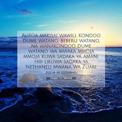 Picture 07 - Hesabu 7:23 SWHULB - Alitoa makisai wawili, Kondoo dume watano, beberu - Bible Verse Picture