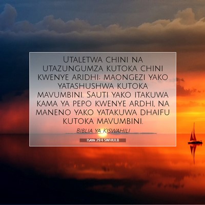 Picture 07 - Isaya 29:4 SWHULB - Utaletwa chini na utazungumza kutoka chini kwenye - Bible Verse Picture