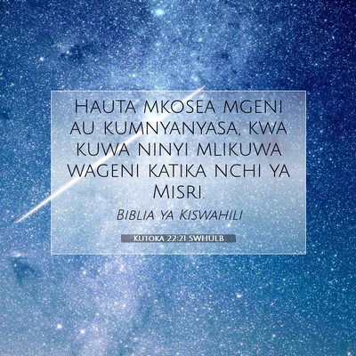 Picture 07 - Kutoka 22:21 SWHULB - Hauta mkosea mgeni au kumnyanyasa, kwa kuwa ninyi - Bible Verse Picture