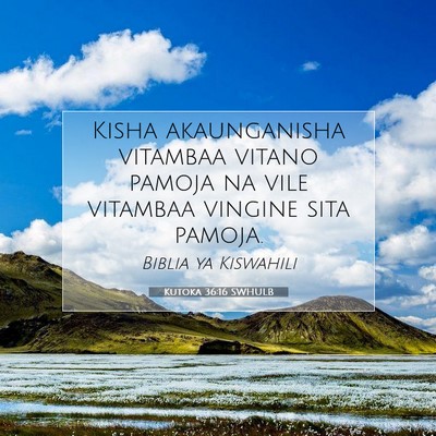 Picture 07 - Kutoka 36:16 SWHULB - Kisha akaunganisha vitambaa vitano pamoja na vile - Bible Verse Picture
