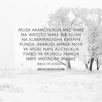 Picture 07 - Kutoka 4:20 SWHULB - Musa akamchukua mke wake na watoto wake wa kiume - Bible Verse Picture