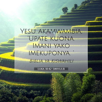 Picture 07 - Luka 18:42 SWHULB - Yesu akamwambia, 'Upate kuona. Imani yako - Bible Verse Picture