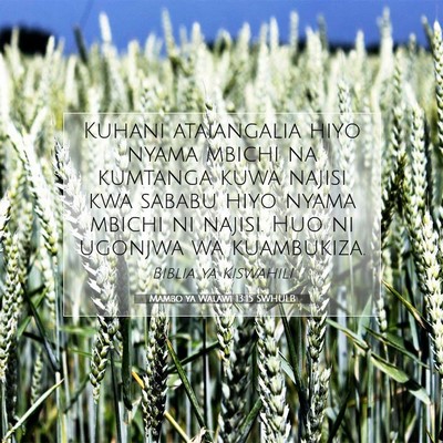 Picture 07 - Mambo ya Walawi 13:15 SWHULB - Kuhani ataiangalia hiyo nyama mbichi na kumtanga - Bible Verse Picture