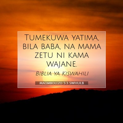 Picture 07 - Maombolezo 5:3 SWHULB - Tumekuwa yatima, bila baba, na mama zetu ni kama - Bible Verse Picture