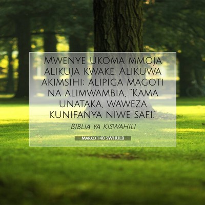 Picture 07 - Marko 1:40 SWHULB - Mwenye ukoma mmoja alikuja kwake. Alikuwa - Bible Verse Picture