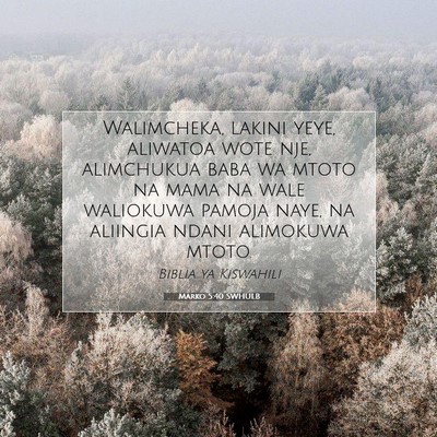 Picture 07 - Marko 5:40 SWHULB - Walimcheka, lakini yeye, aliwatoa wote nje, - Bible Verse Picture