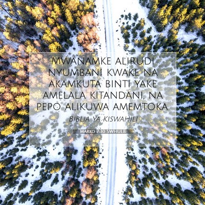 Picture 07 - Marko 7:30 SWHULB - Mwanamke alirudi nyumbani kwake na akamkuta binti - Bible Verse Picture