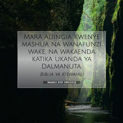 Picture 07 - Marko 8:10 SWHULB - Mara aliingia kwenye mashua na wanafunzi wake, na - Bible Verse Picture