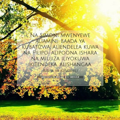 Picture 07 - Matendo ya Mitume 8:13 SWHULB - Na Simoni mwenyewe aliamini: baada ya kubatizwa, - Bible Verse Picture