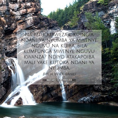 Picture 07 - Mathayo 12:29 SWHULB - Na mtu atawezaje kuingia ndani ya nyumba ya - Bible Verse Picture