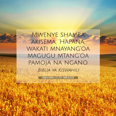 Picture 07 - Mathayo 13:29 SWHULB - Mwenye shamba akisema, 'Hapana, wakati mnayang'oa - Bible Verse Picture