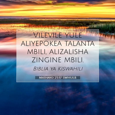 Picture 07 - Mathayo 25:17 SWHULB - Vilevile yule aliyepokea talanta mbili, - Bible Verse Picture