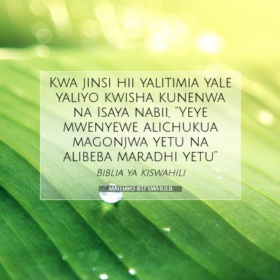 Picture 07 - Mathayo 8:17 SWHULB - Kwa jinsi hii yalitimia yale yaliyo kwisha - Bible Verse Picture