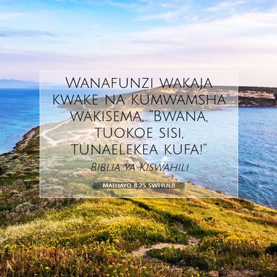 Picture 07 - Mathayo 8:25 SWHULB - Wanafunzi wakaja kwake na kumwamsha wakisema, - Bible Verse Picture