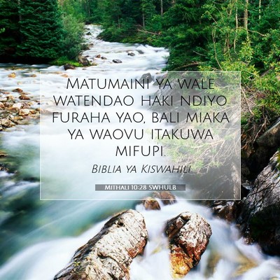 Picture 07 - Mithali 10:28 SWHULB - Matumaini ya wale watendao haki ndiyo furaha yao, - Bible Verse Picture