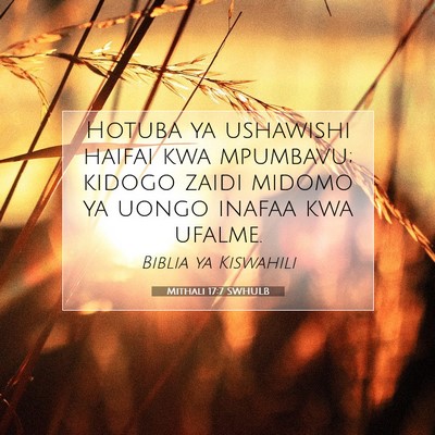 Picture 07 - Mithali 17:7 SWHULB - Hotuba ya ushawishi haifai kwa mpumbavu; kidogo - Bible Verse Picture