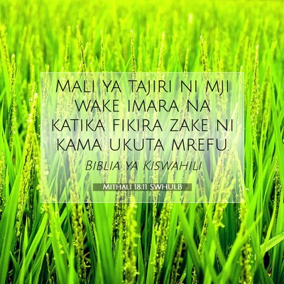 Picture 07 - Mithali 18:11 SWHULB - Mali ya tajiri ni mji wake imara na katika fikira - Bible Verse Picture