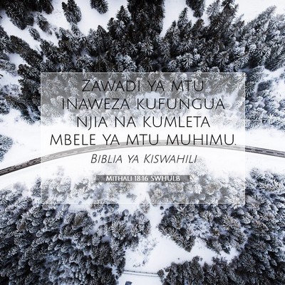 Picture 07 - Mithali 18:16 SWHULB - Zawadi ya mtu inaweza kufungua njia na kumleta - Bible Verse Picture