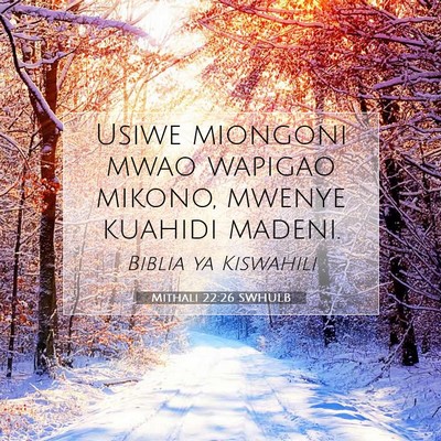 Picture 07 - Mithali 22:26 SWHULB - Usiwe miongoni mwao wapigao mikono, mwenye - Bible Verse Picture