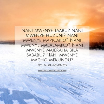 Picture 07 - Mithali 23:29 SWHULB - Nani mwenye taabu? Nani mwenye huzuni? Nani - Bible Verse Picture
