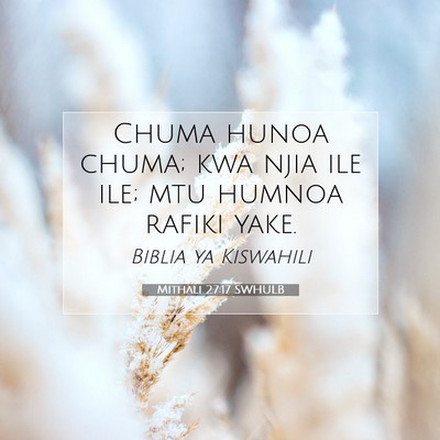 Picture 07 - Mithali 27:17 SWHULB - Chuma hunoa chuma; kwa njia ile ile; mtu humnoa - Bible Verse Picture