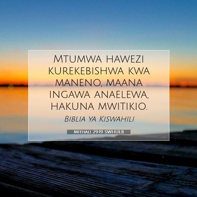 Picture 07 - Mithali 29:19 SWHULB - Mtumwa hawezi kurekebishwa kwa maneno, maana - Bible Verse Picture