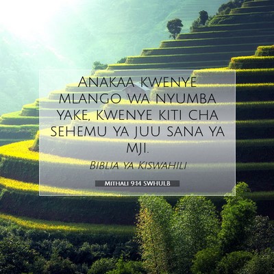 Picture 07 - Mithali 9:14 SWHULB - Anakaa kwenye mlango wa nyumba yake, kwenye kiti - Bible Verse Picture