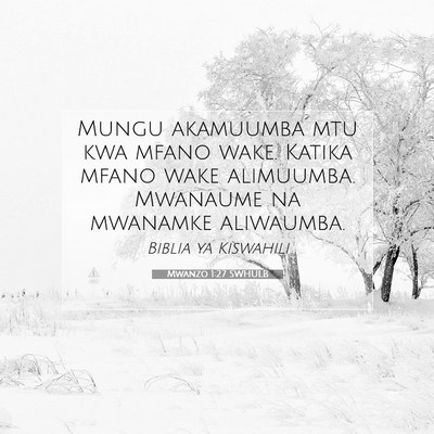 Picture 07 - Mwanzo 1:27 SWHULB - Mungu akamuumba mtu kwa mfano wake. Katika mfano - Bible Verse Picture