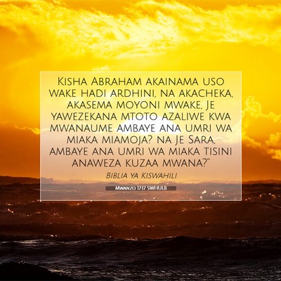 Picture 07 - Mwanzo 17:17 SWHULB - Kisha Abraham akainama uso wake hadi ardhini, na - Bible Verse Picture