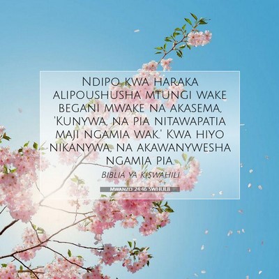 Picture 07 - Mwanzo 24:46 SWHULB - Ndipo kwa haraka alipoushusha mtungi wake begani - Bible Verse Picture