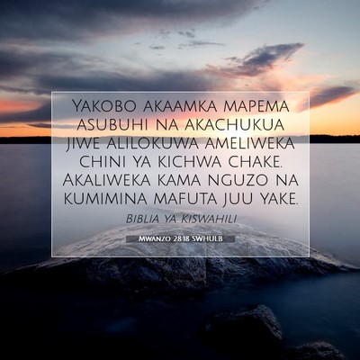 Picture 07 - Mwanzo 28:18 SWHULB - Yakobo akaamka mapema asubuhi na akachukua jiwe - Bible Verse Picture