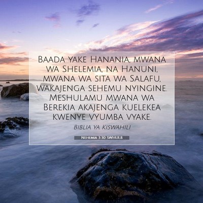 Picture 07 - Nehemia 3:30 SWHULB - Baada yake Hanania, mwana wa Shelemia, na Hanuni, - Bible Verse Picture
