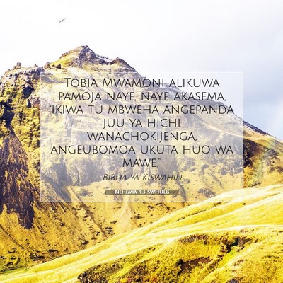 Picture 07 - Nehemia 4:3 SWHULB - Tobia Mwamoni alikuwa pamoja naye, naye akasema, - Bible Verse Picture