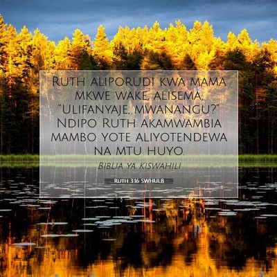 Picture 07 - Ruth 3:16 SWHULB - Ruth aliporudi kwa mama mkwe wake, alisema, - Bible Verse Picture