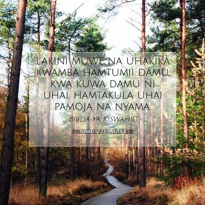 Picture 07 - Torati 12:23 SWHULB - Lakini muwe na uhakika kwamba hamtumii damu, kwa - Bible Verse Picture