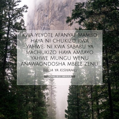 Picture 07 - Torati 18:12 SWHULB - Kwa yeyote afanyae mambo haya ni chukizo kwa - Bible Verse Picture
