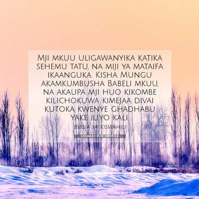 Picture 07 - Ufunuo 16:19 SWHULB - Mji mkuu uligawanyika katika sehemu tatu, na miji - Bible Verse Picture