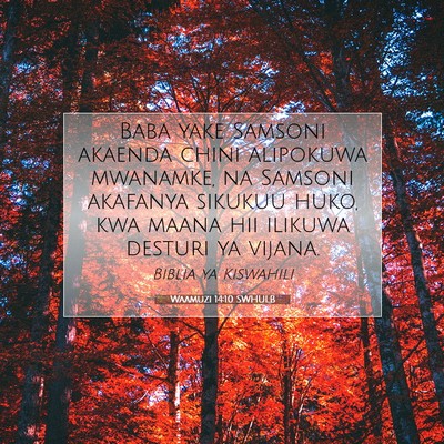 Picture 07 - Waamuzi 14:10 SWHULB - Baba yake Samsoni akaenda chini alipokuwa - Bible Verse Picture