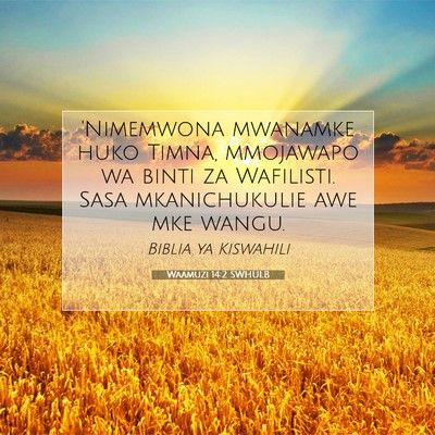 Picture 07 - Waamuzi 14:2 SWHULB - 'Nimemwona mwanamke huko Timna, mmojawapo wa - Bible Verse Picture