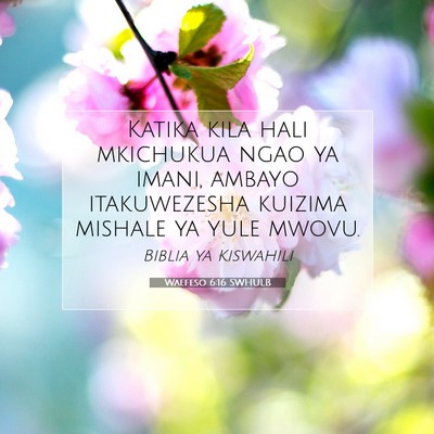 Picture 07 - Waefeso 6:16 SWHULB - Katika kila hali mkichukua ngao ya imani, ambayo - Bible Verse Picture