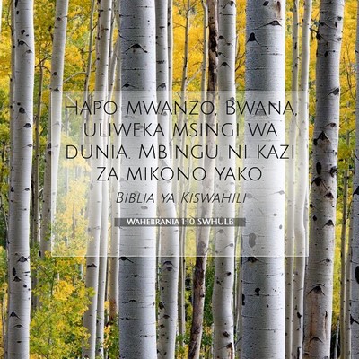 Picture 07 - Wahebrania 1:10 SWHULB - Hapo mwanzo, Bwana, uliweka msingi wa dunia. - Bible Verse Picture
