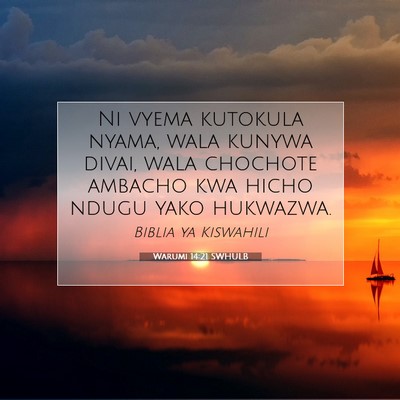 Picture 07 - Warumi 14:21 SWHULB - Ni vyema kutokula nyama, wala kunywa divai, wala - Bible Verse Picture