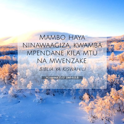 Picture 07 - Yohana 15:17 SWHULB - Mambo haya ninawaagiza, kwamba mpendane kila mtu - Bible Verse Picture