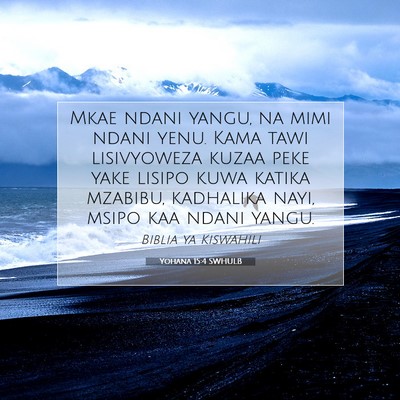 Picture 07 - Yohana 15:4 SWHULB - Mkae ndani yangu, na mimi ndani yenu. Kama tawi - Bible Verse Picture