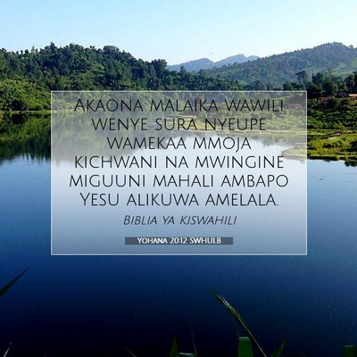 Picture 07 - Yohana 20:12 SWHULB - Akaona malaika wawili wenye sura nyeupe wamekaa - Bible Verse Picture