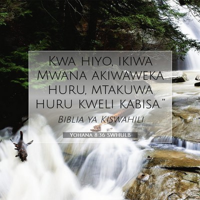 Picture 07 - Yohana 8:36 SWHULB - Kwa hiyo, ikiwa Mwana akiwaweka huru, mtakuwa - Bible Verse Picture